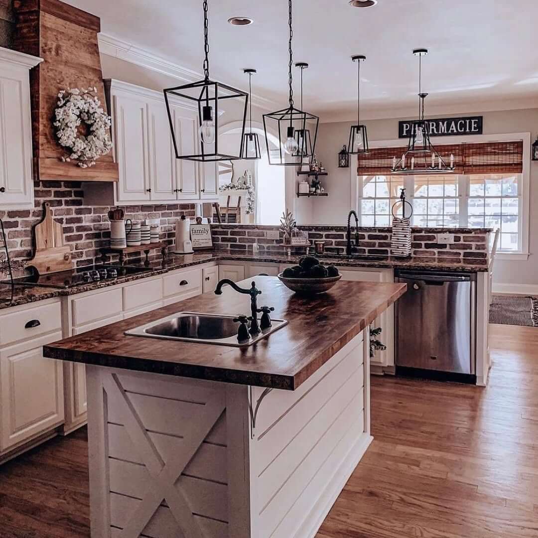 Wood Range Hood With Wreath Adds Natural Texture