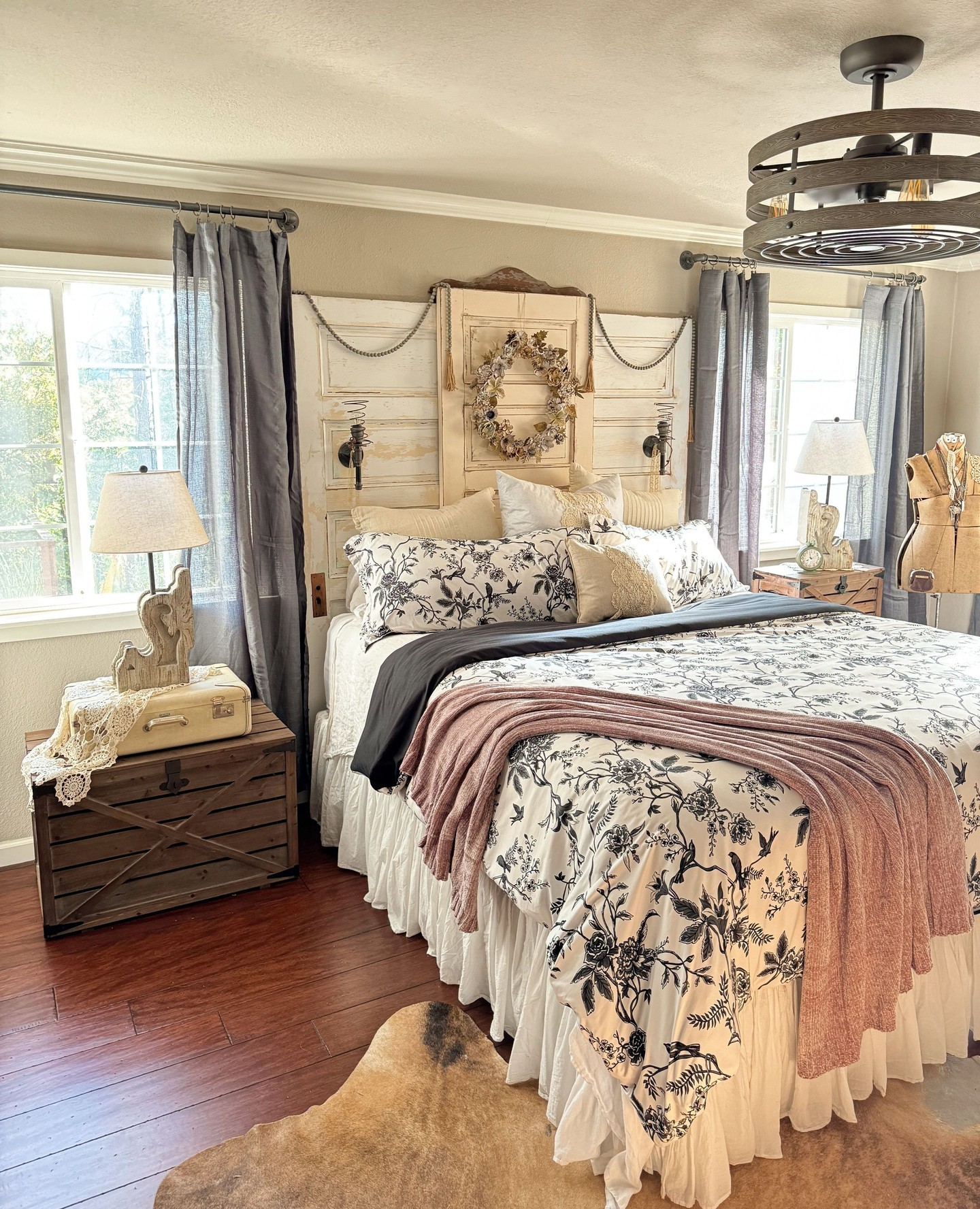 Vintage Door Headboard Adds Architectural Interest