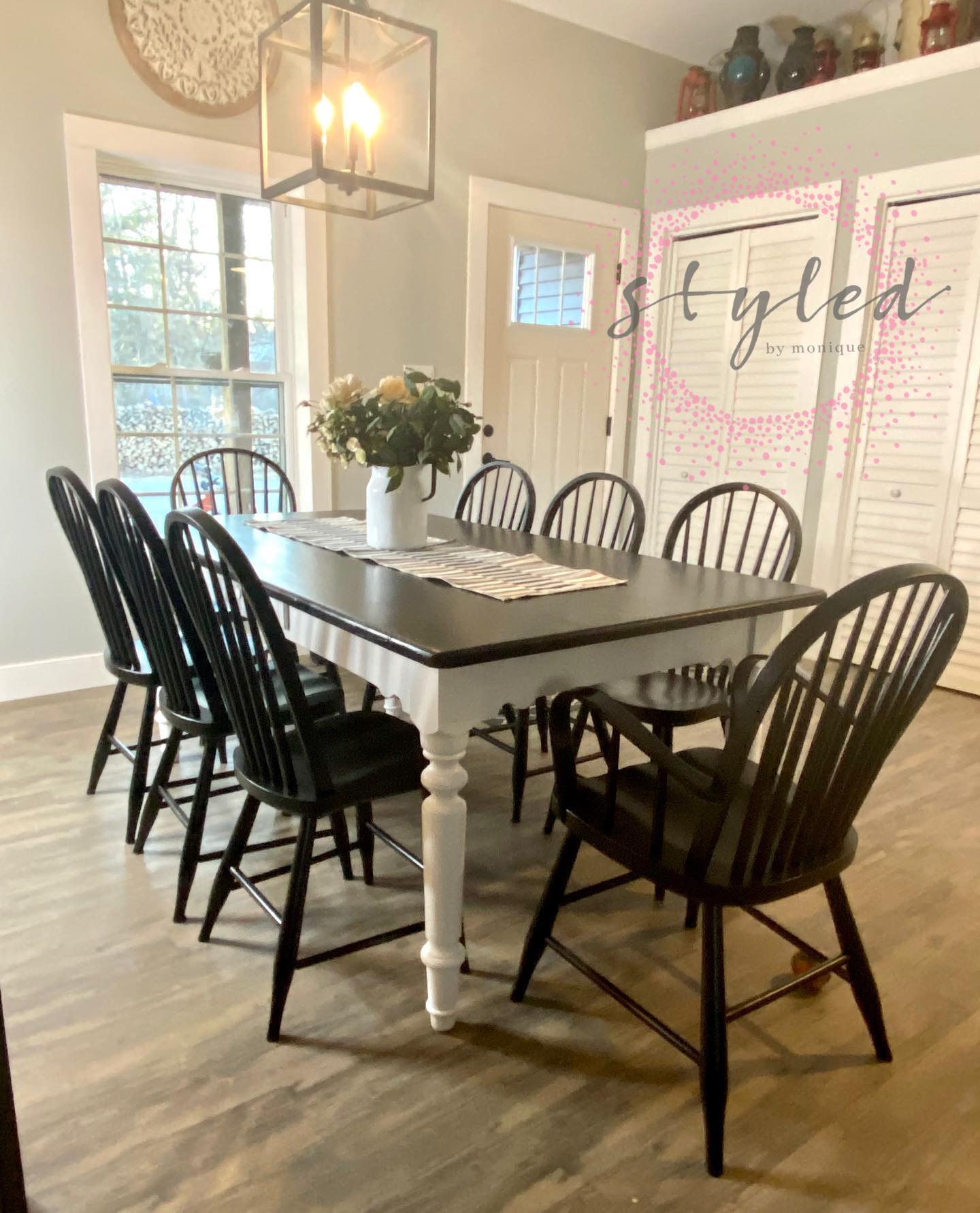 Black Spindle Chairs Create a Classic Farmhouse Dining Set
