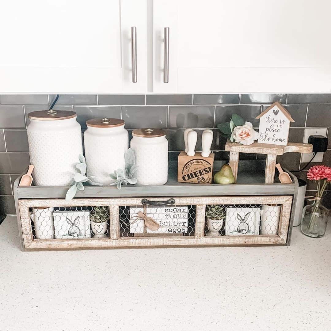 Tiered Kitchen Organizer with Chicken Wire Doors