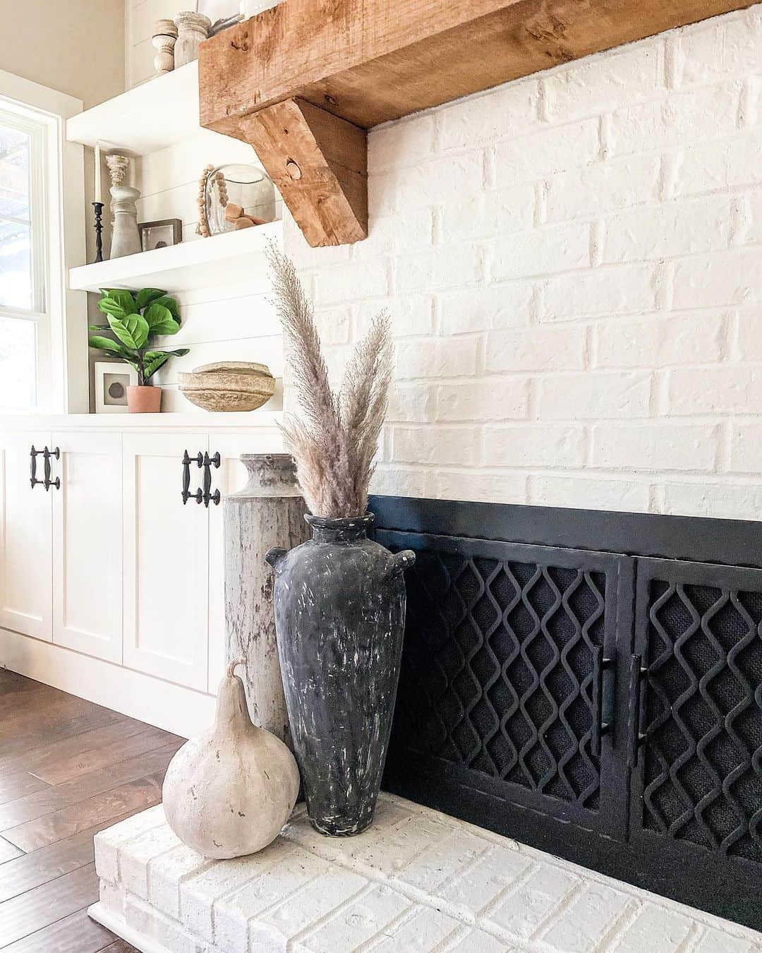Textured Vases and Gourd Create a Rustic Vignette