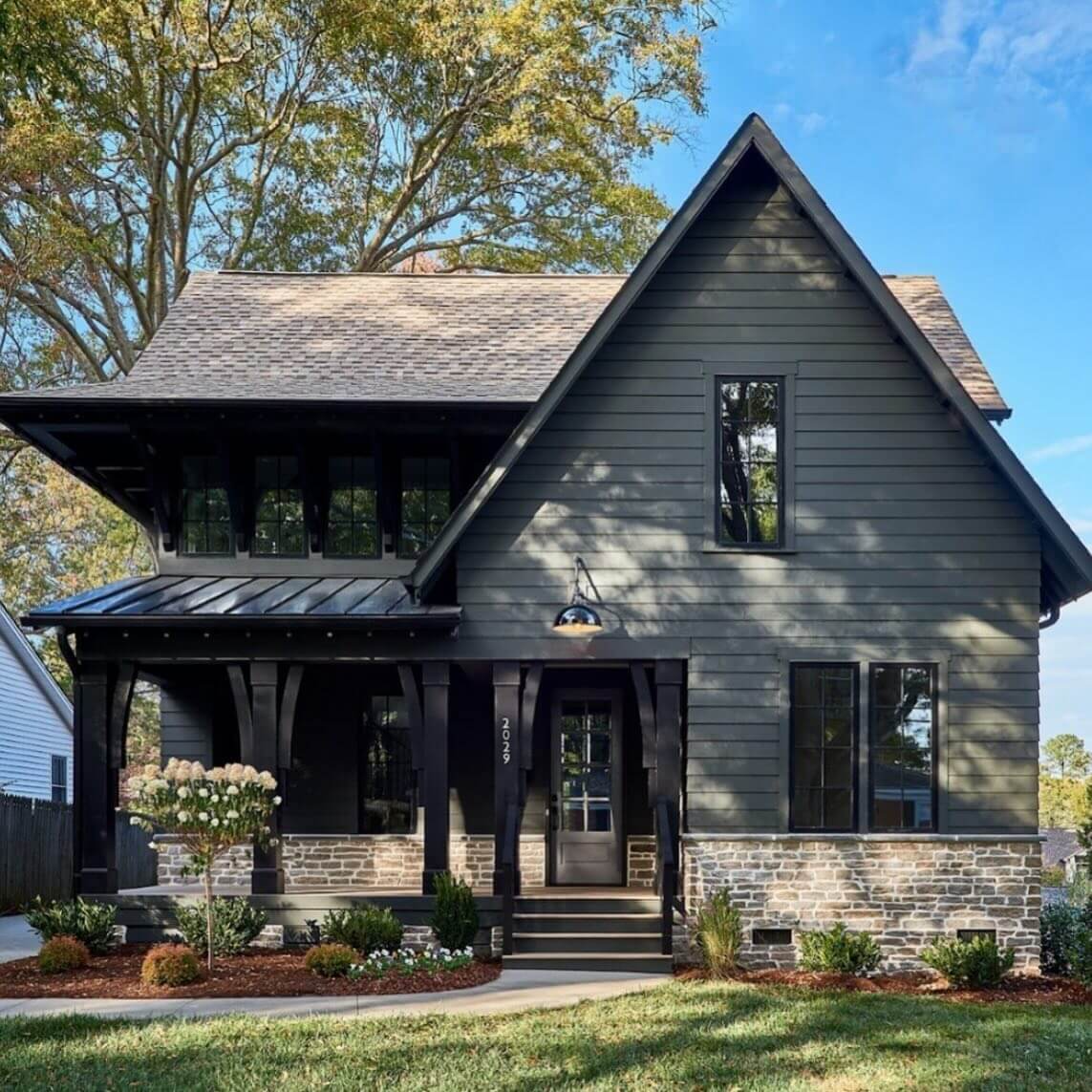 Combine Dark Siding and Stone for Modern Appeal