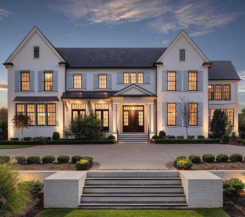 Soften White Brick with Light Blue Shutters