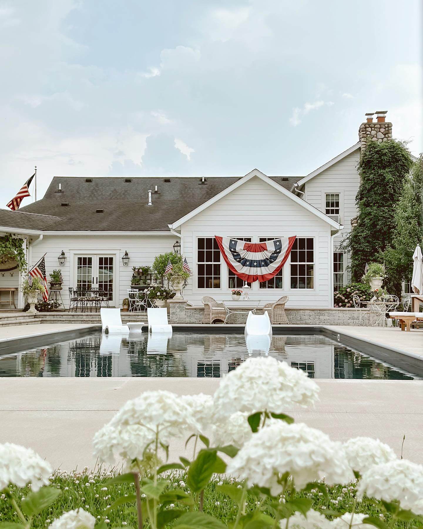 Festive Bunting Adds Americana to White Farmhouse