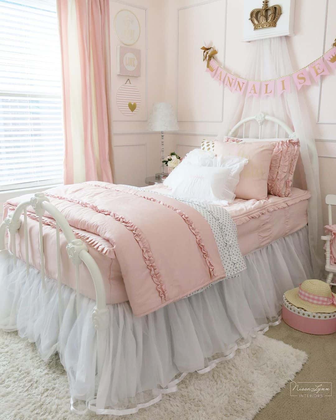 Pink and White Tulle Skirt Creates a Dreamy Bed Base