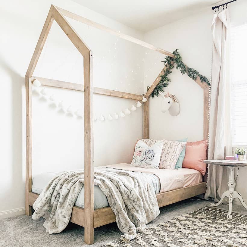Decorate a House-Frame Bed with Garland and Fairy Lights
