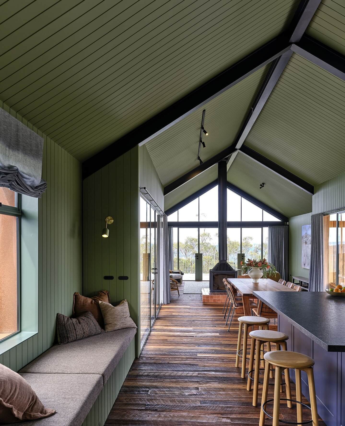 Sage Green Walls and Ceiling for an Immersive Feel