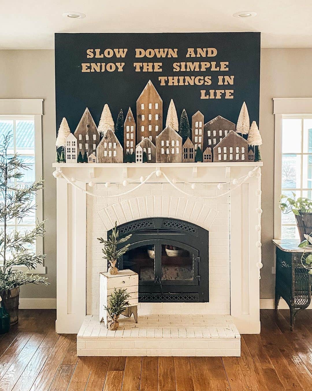 Whimsical Wooden Village Scene Above Your Fireplace