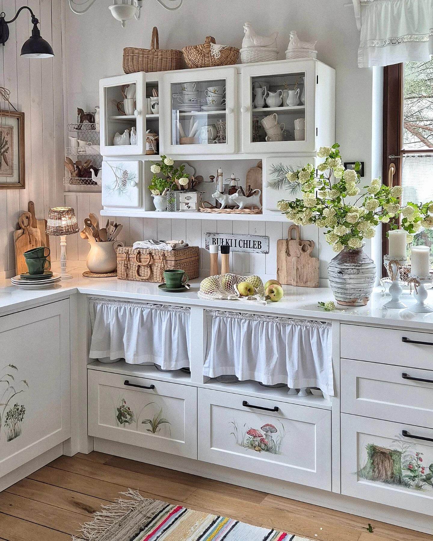 Botanical Illustrations on Cabinet Doors