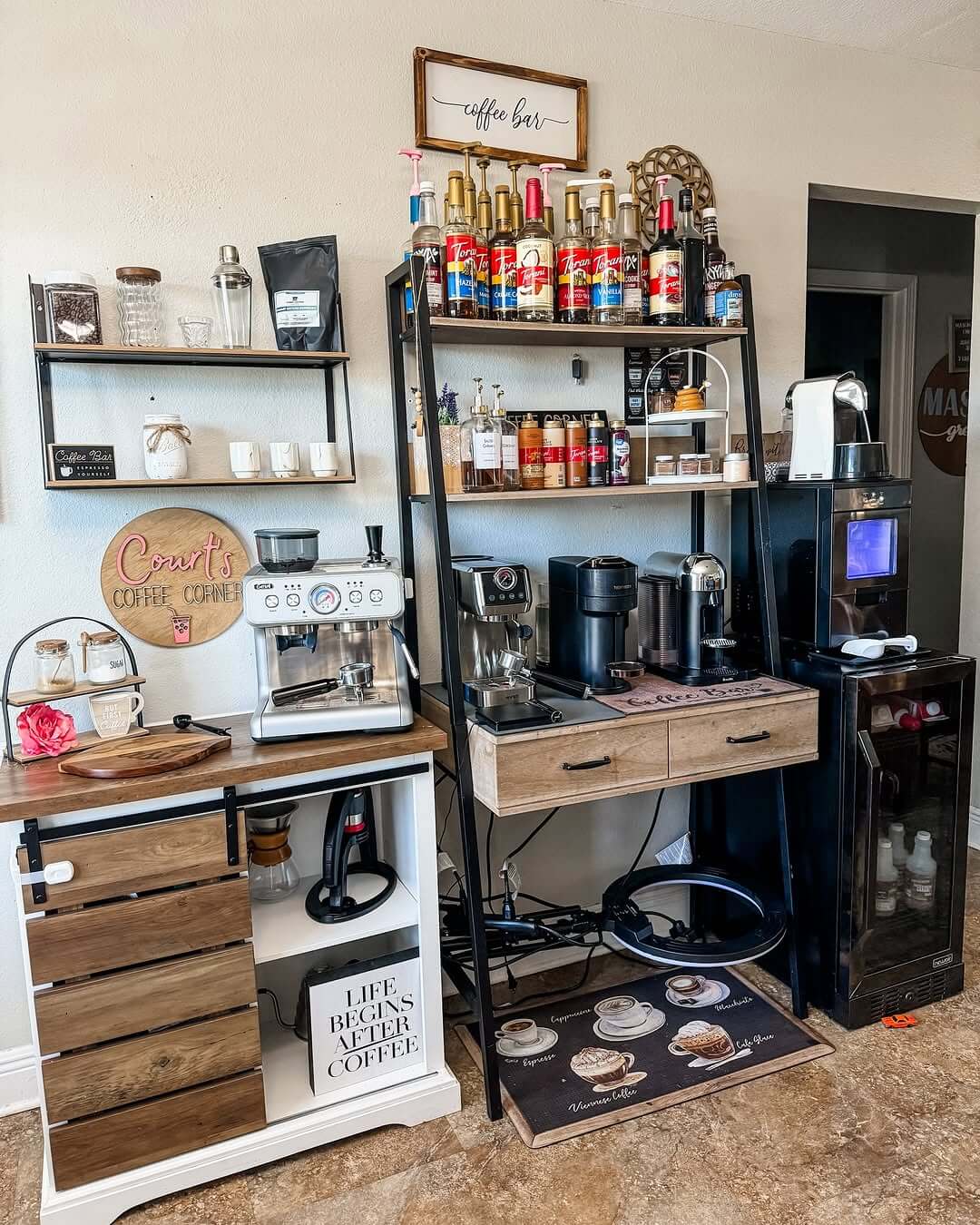 Tiered Shelving Unit Holds a Symphony of Syrups