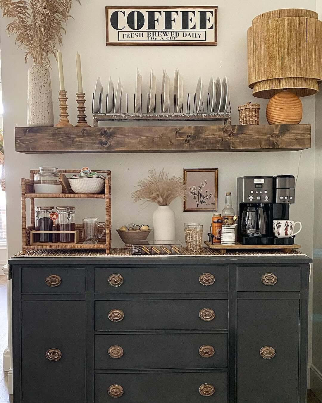 Combine a Dresser with Rattan Shelving