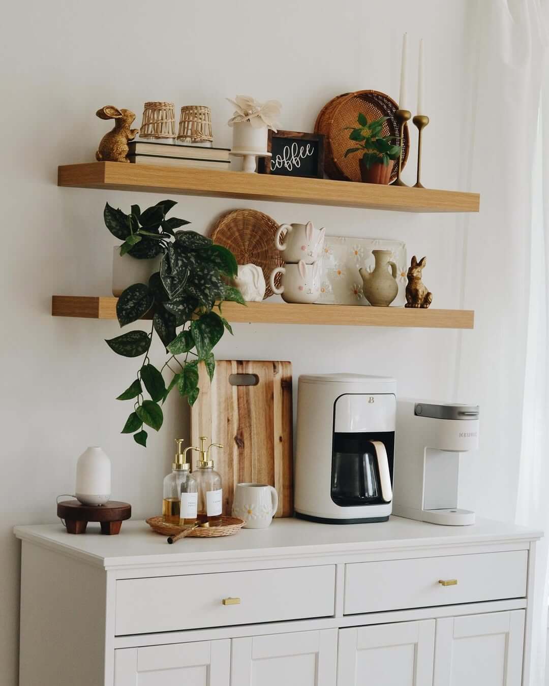 Wooden Shelving for a Layered Coffee Bar Display
