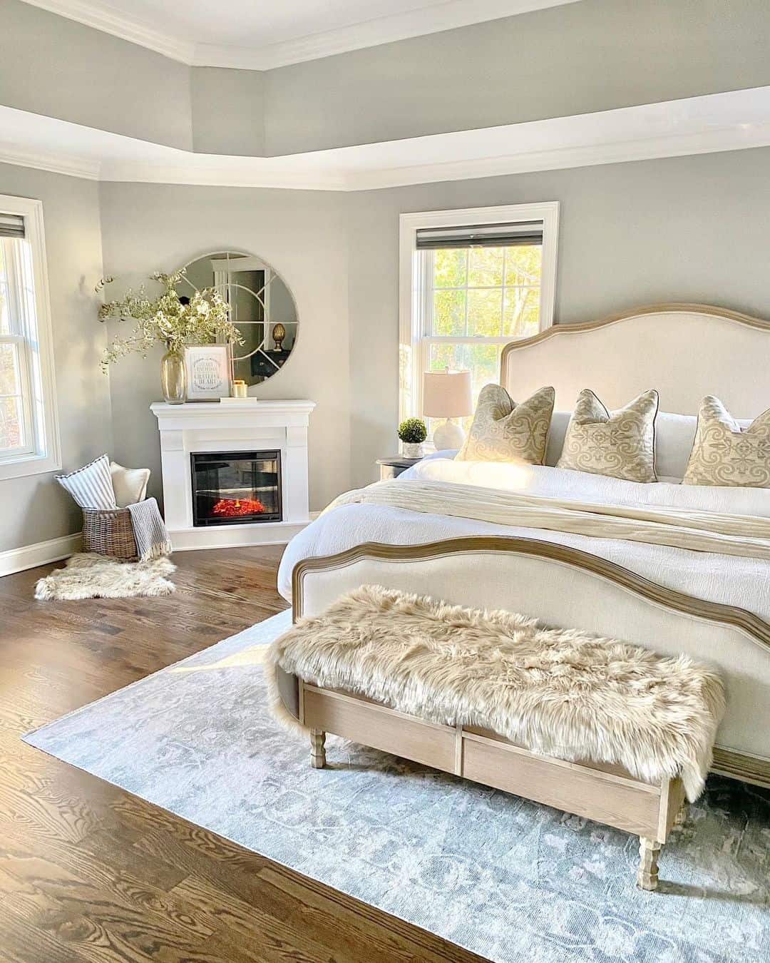 Textured Bench Topped With Plush Faux Fur