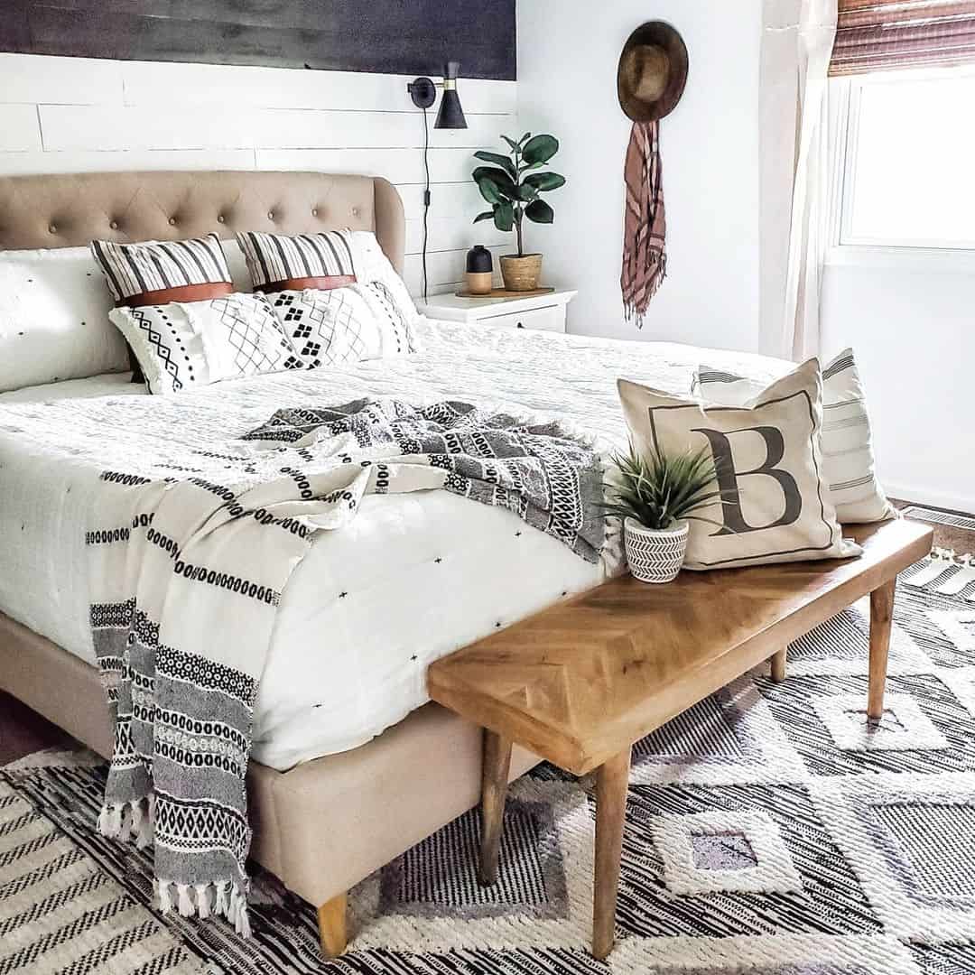 Wooden Bench With Herringbone Pattern Adds Natural Texture