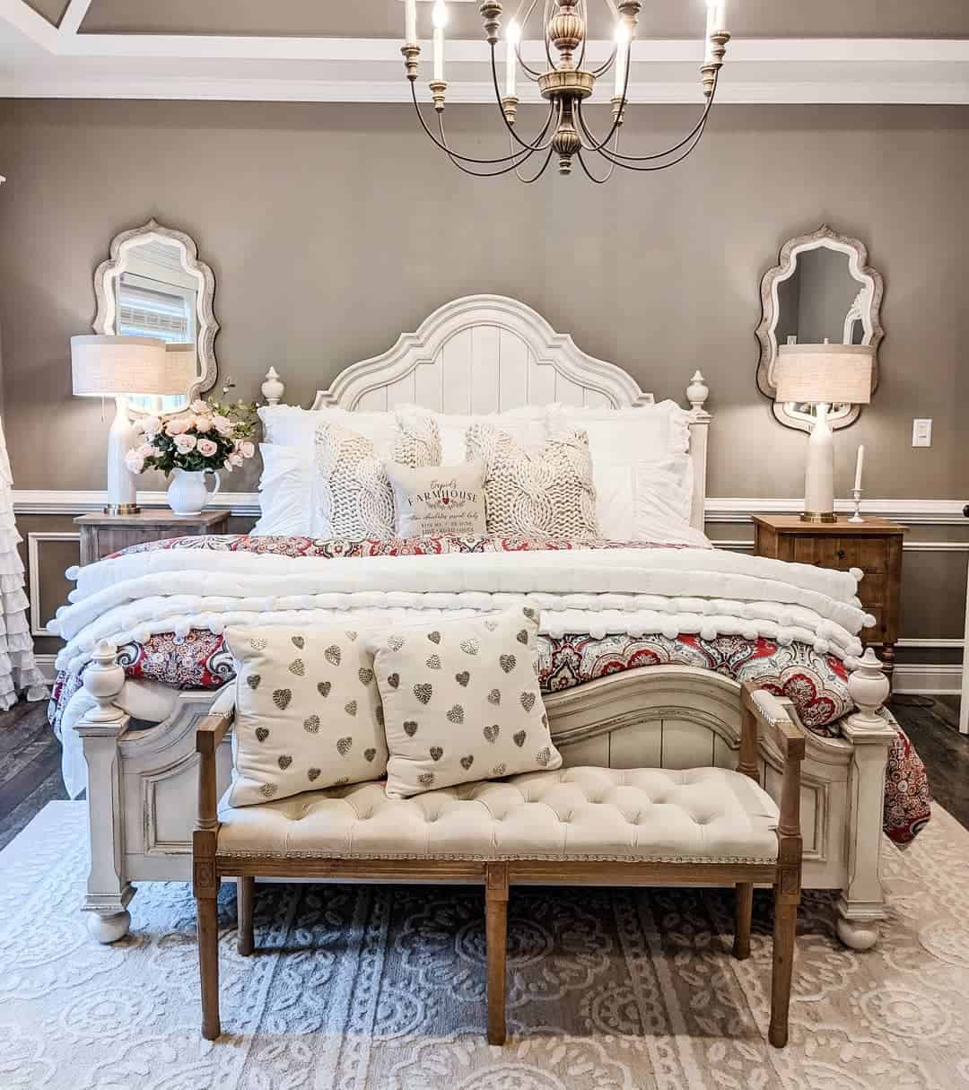 Tufted Bench With Heart Pillows Adds Cozy Seating