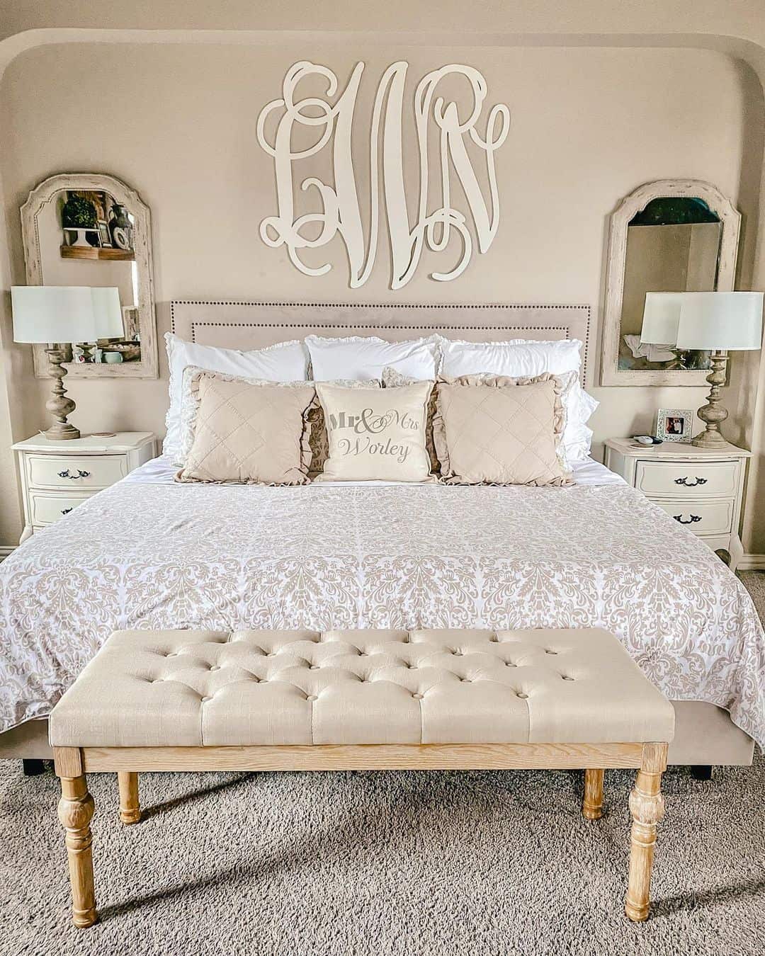 Select a Tufted Bench with Turned Wood Legs