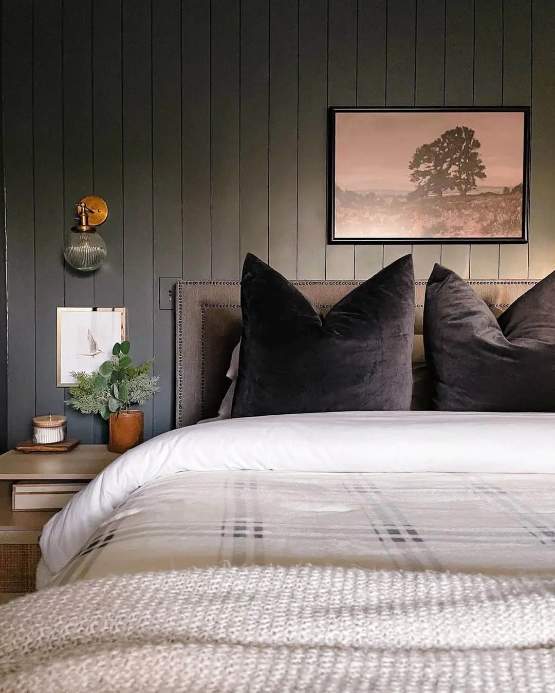 Dark Vertical Paneling Sets A Moody Backdrop For Bedroom Art