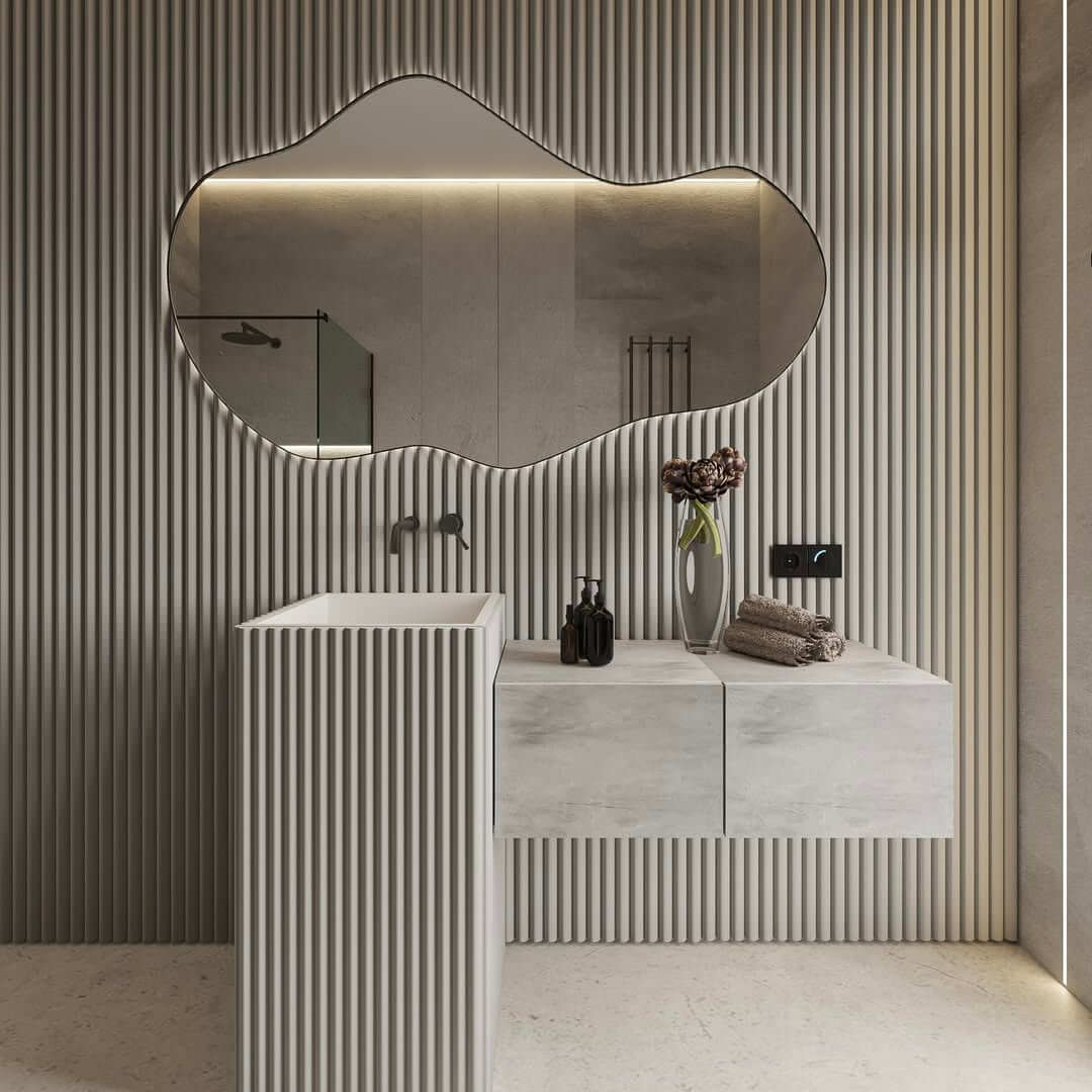 Cloud Mirror Softens Vertical Paneling