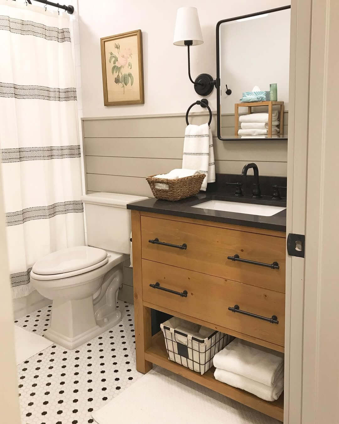 Wooden Vanity With Open Shelving for Towels