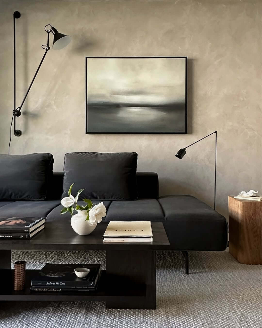 Adjustable Wall Sconces to Frame Artwork and Sofa