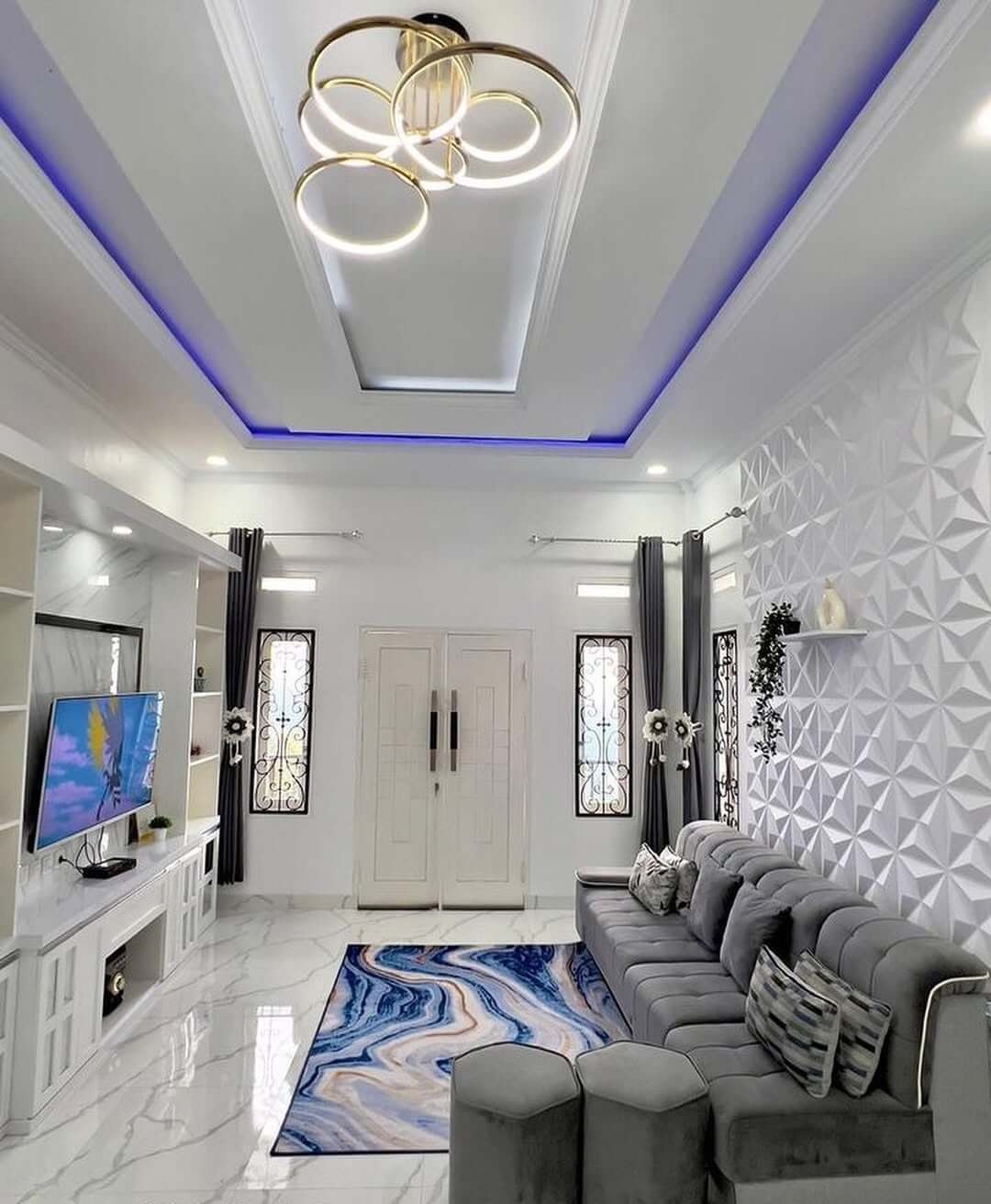 Geometric Ceiling Recess With Blue LED Lighting