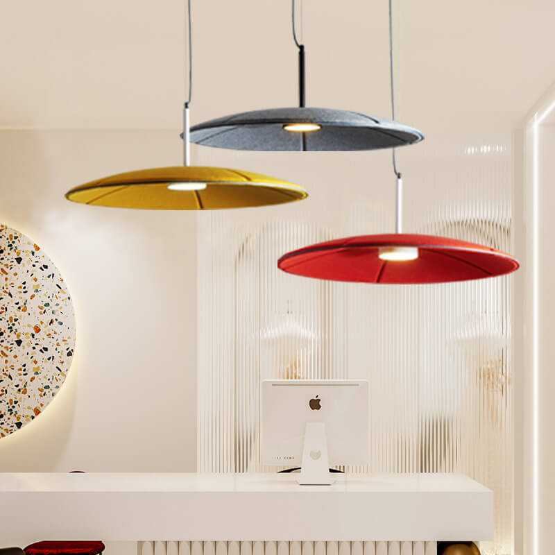 Disc-Shaped Pendant Lights Add Color to a Workspace