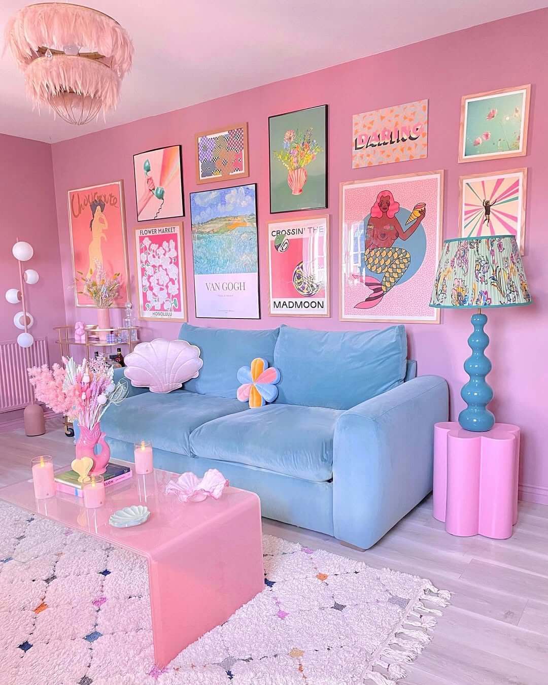 Eclectic Gallery Wall Adds Playful Personality to Pink Walls
