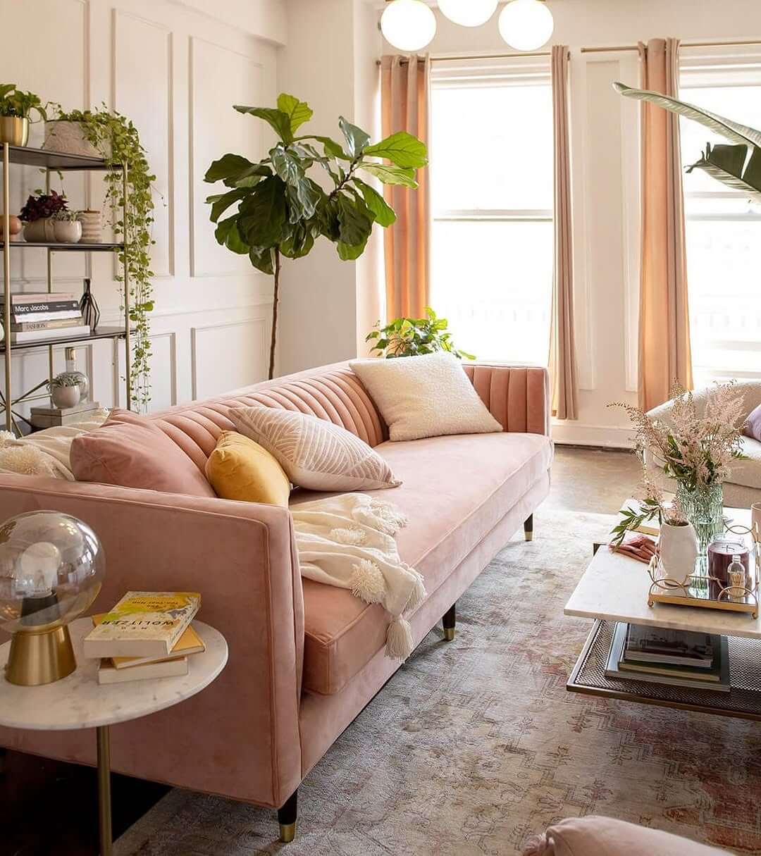 Fluted Pink Sofa Adds Plush Texture to Living Area