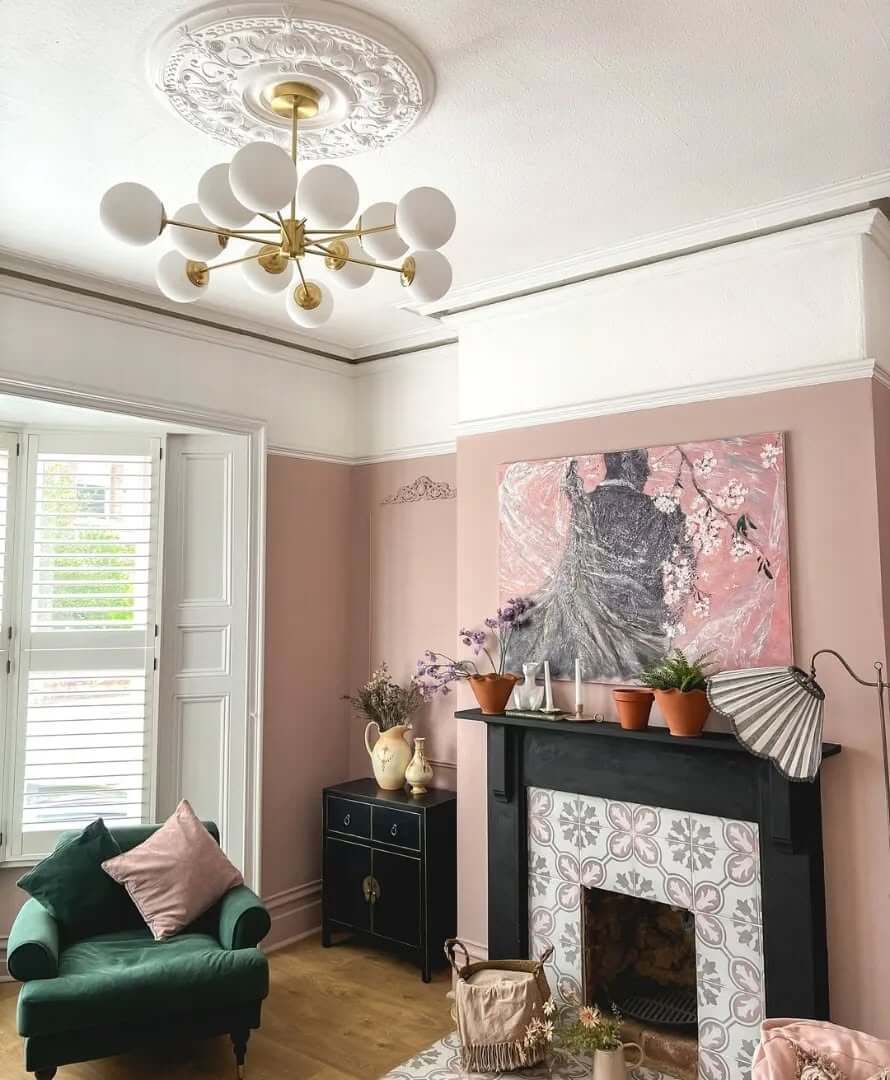 Modern Chandelier Adds a Sculptural Element to Pink Room