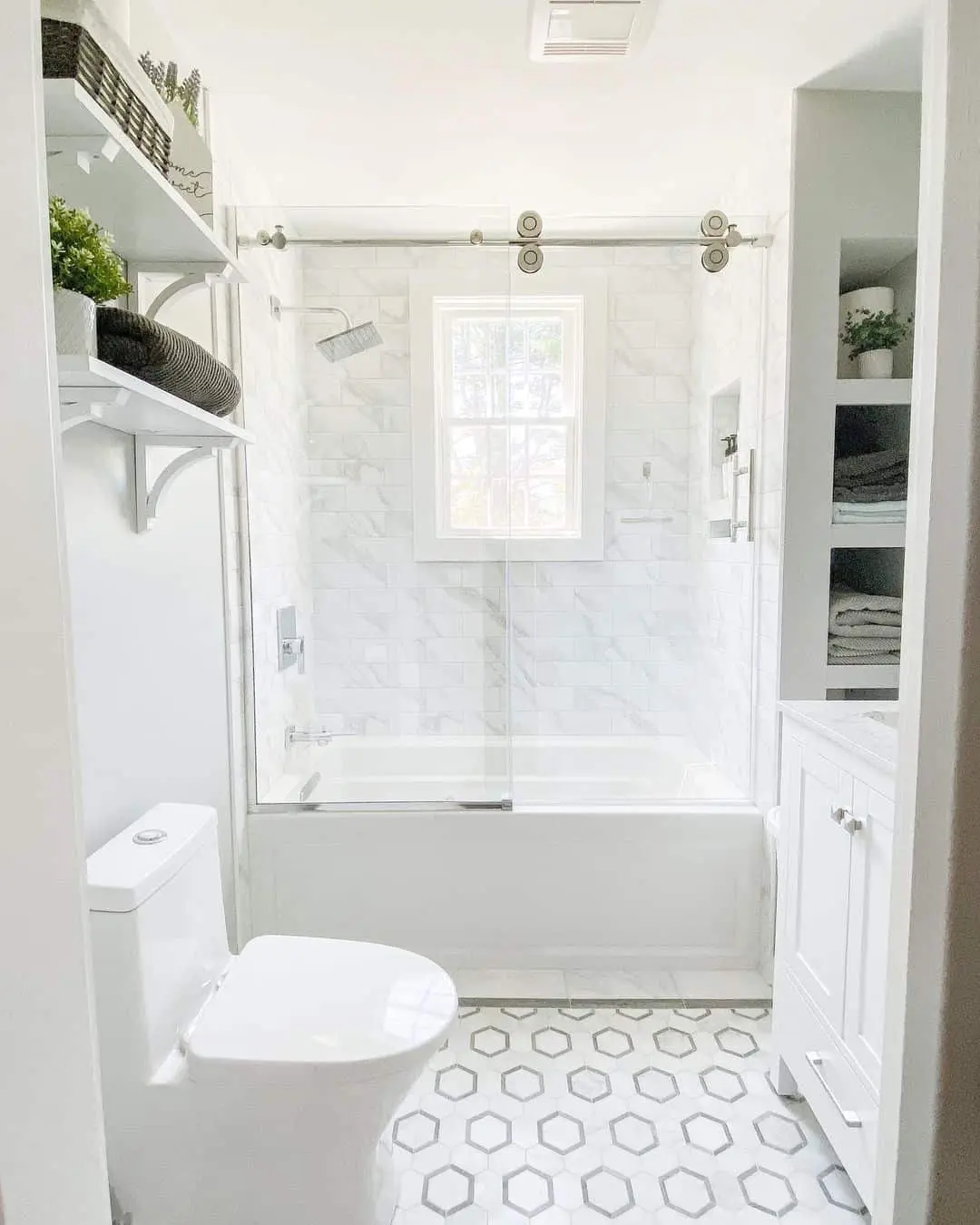 Open Shelves Organize Toiletries and Towels