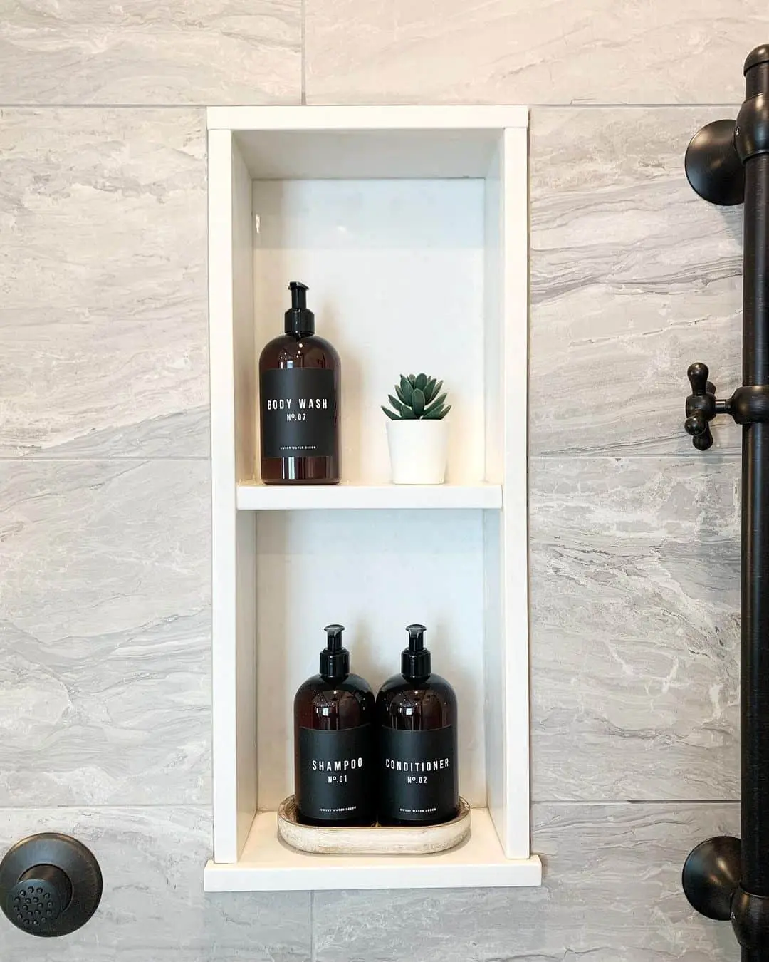 Recessed Shower Niche Organizes Bottles Neatly
