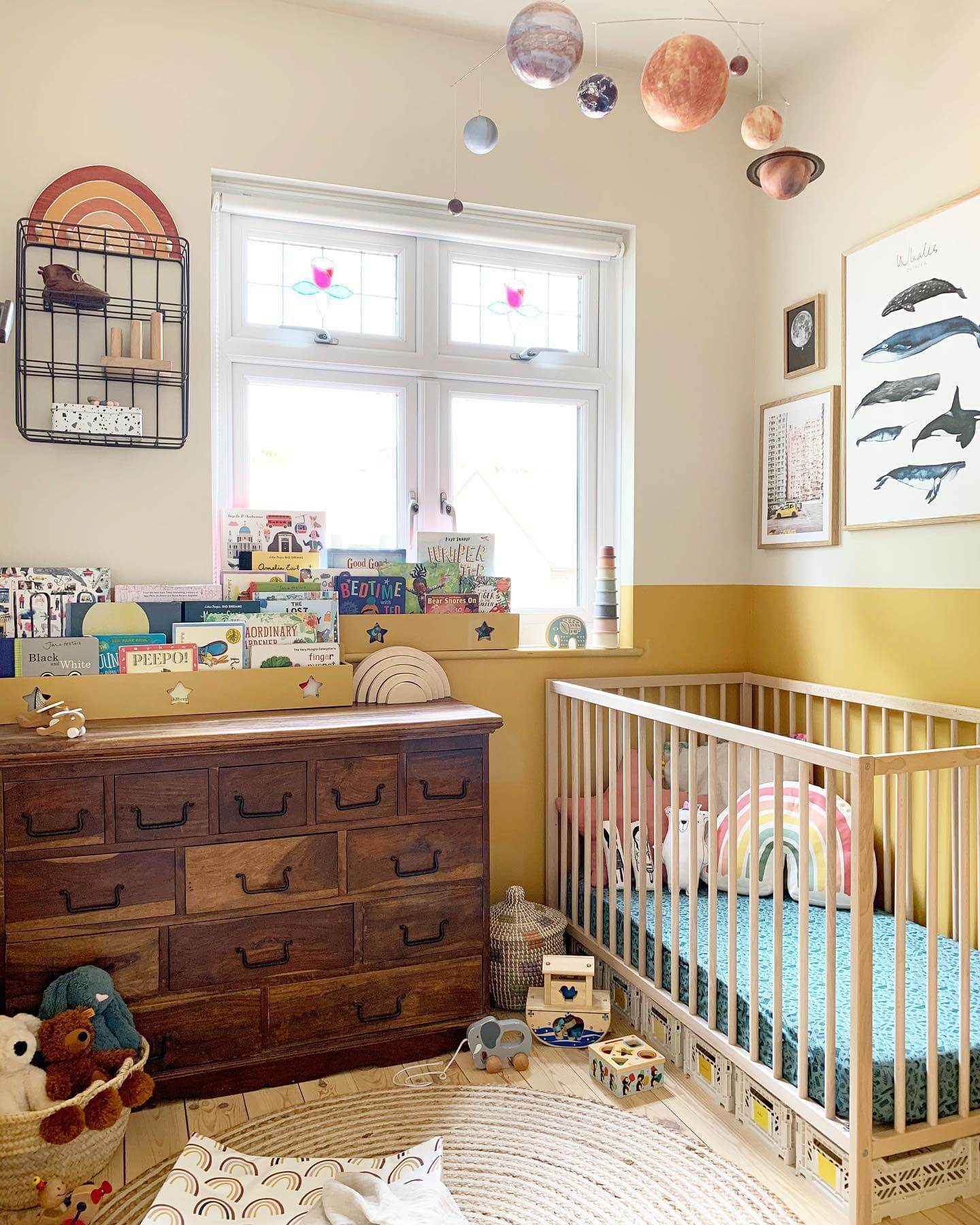 Wooden Dresser with Star Cutouts Holds Books and Toys