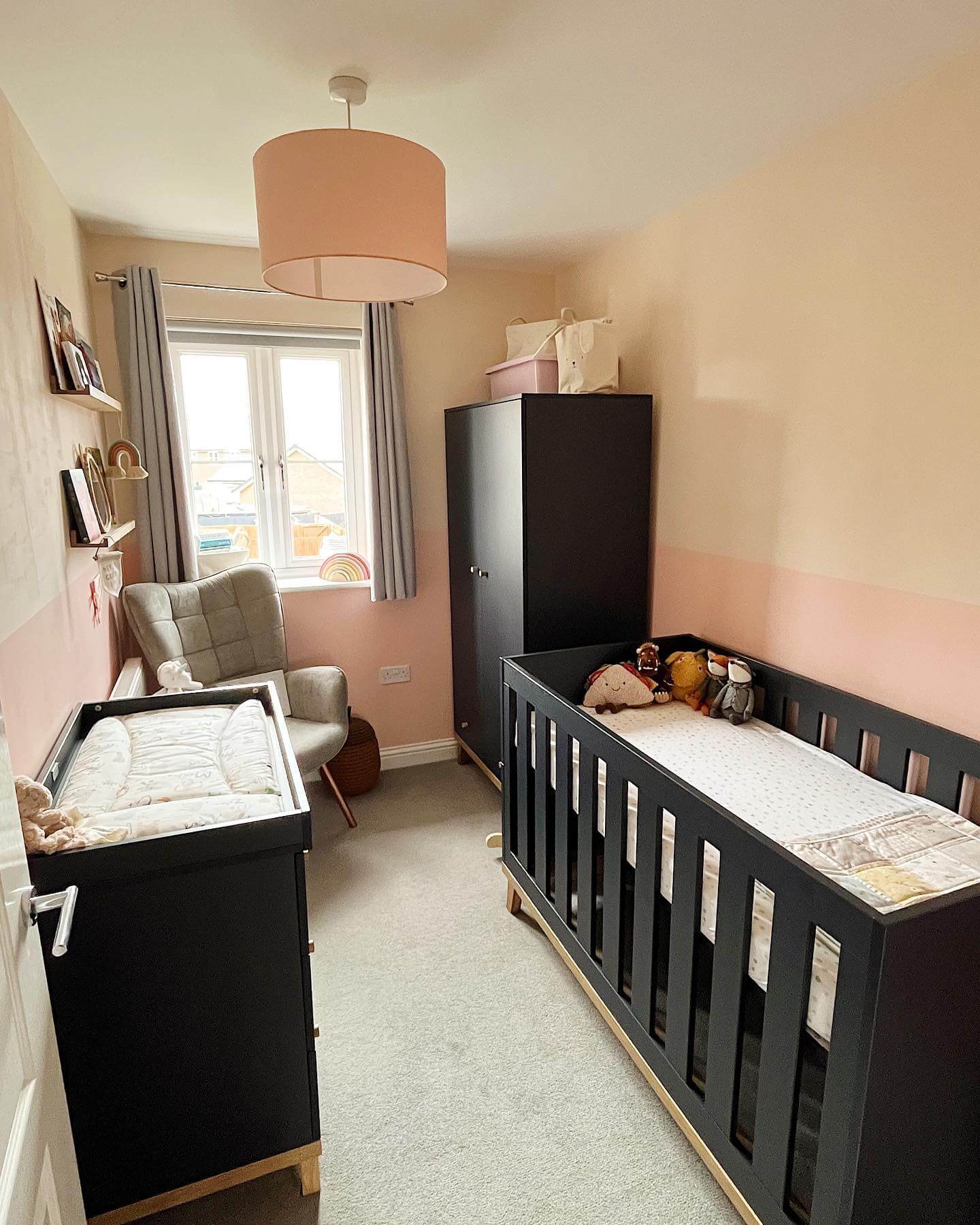 Two-Tone Walls Add Soft Color Blocking to a Small Nursery