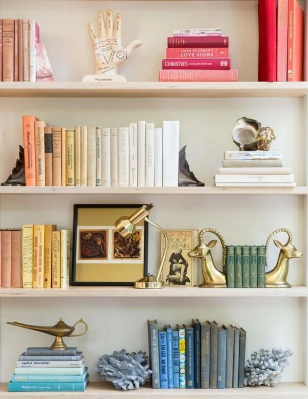 Brass Gazelle Bookends Frame Green Spined Volumes