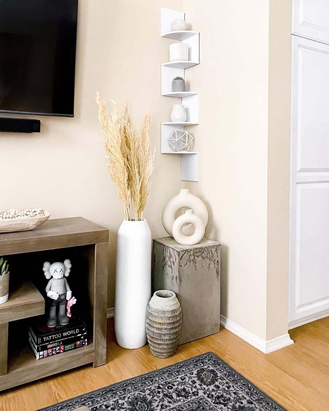 White Corner Shelves Stack Small Decor Items Vertically