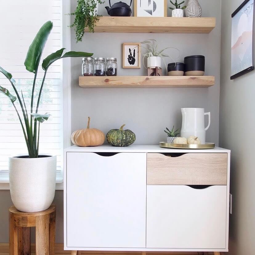 White and Wood Cabinet Adds Seasonal Charm