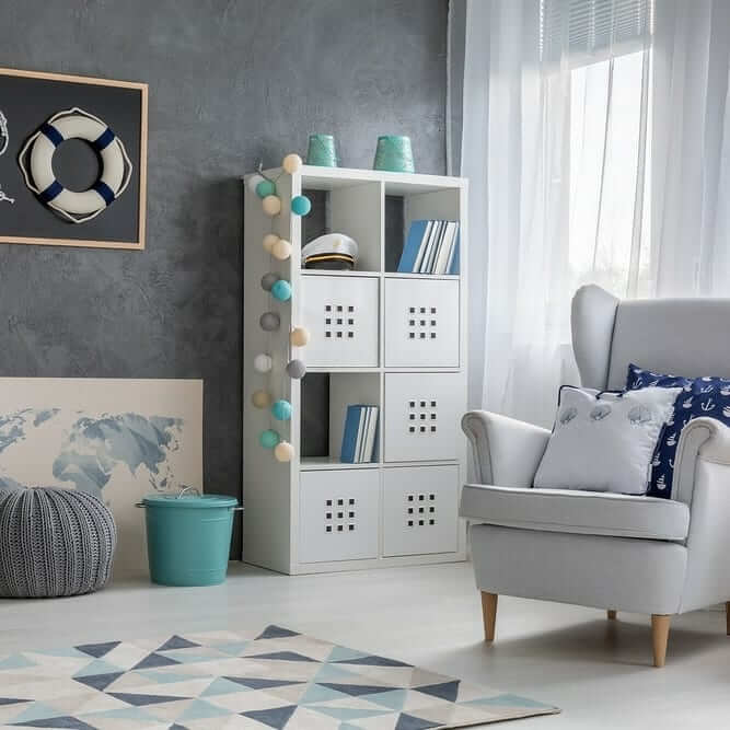 White Cube Shelving Unit Organizes Books and Boxes