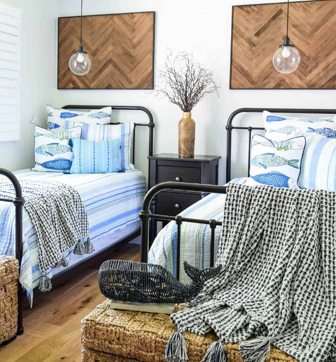 Fish Pattern Pillows Reinforce Coastal Bedding Theme