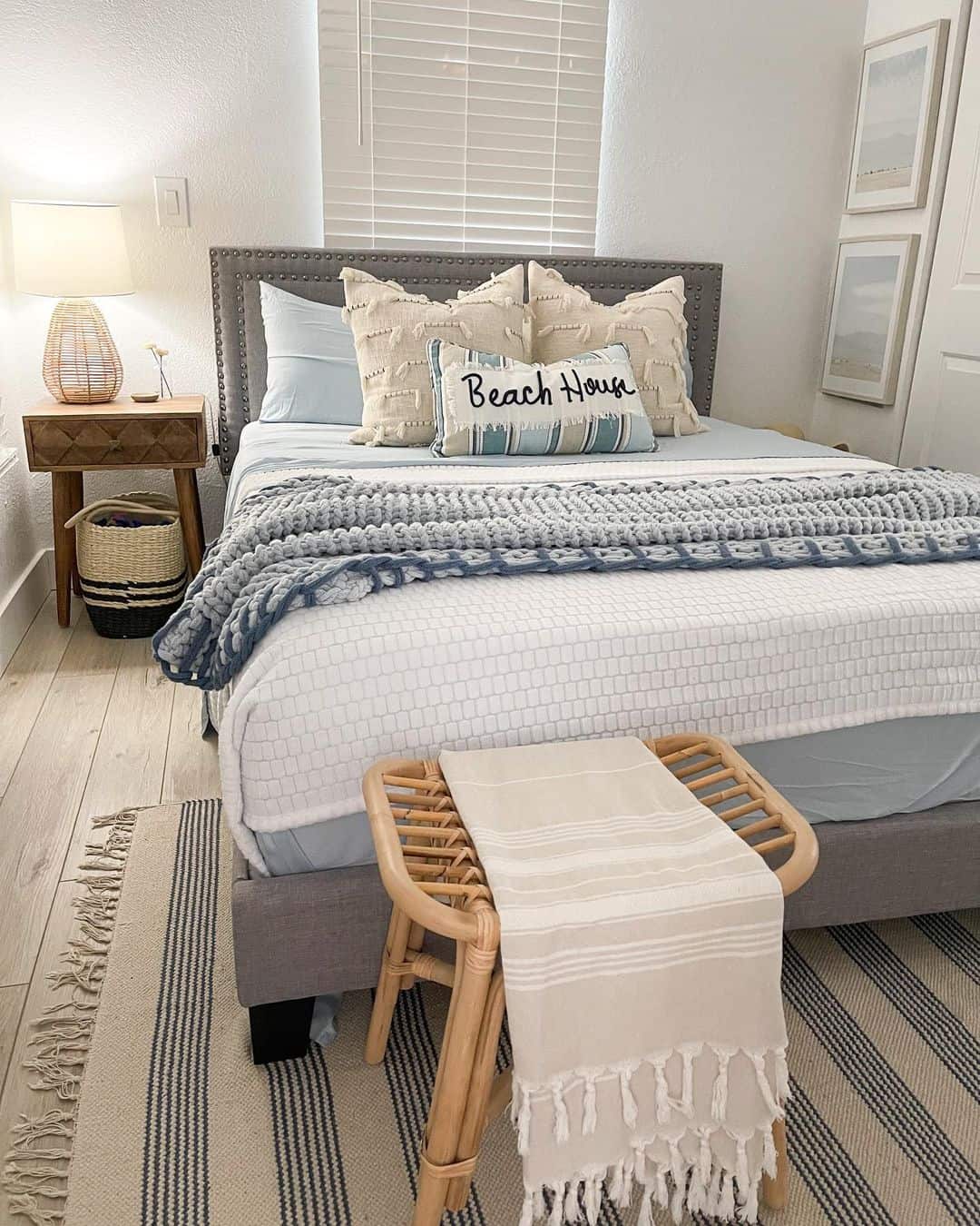 Rattan Bench Adds Natural Texture and a Place for Throws