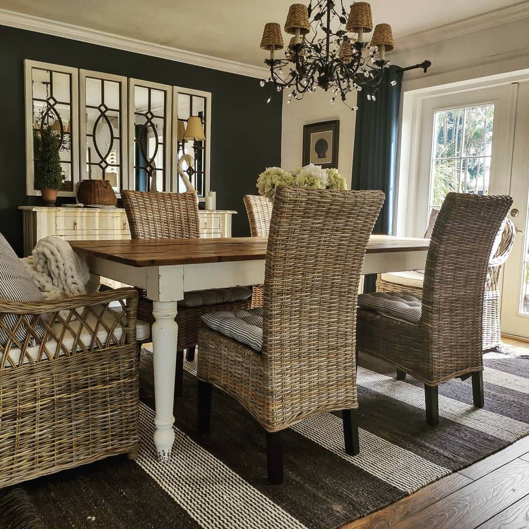 Rattan Chairs with Striped Cushions Add Casual Texture