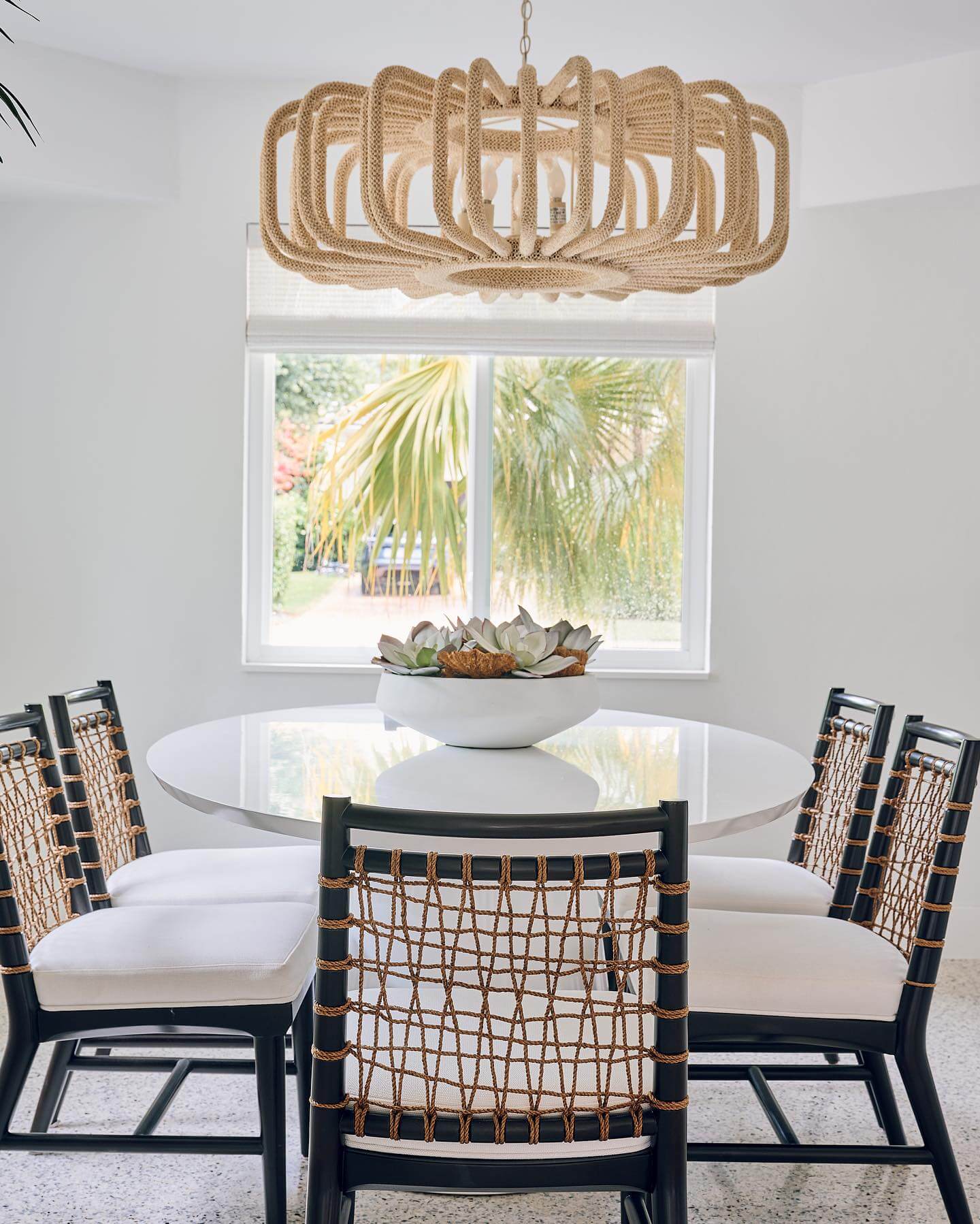 Black Dining Chairs with Woven Rope Backs