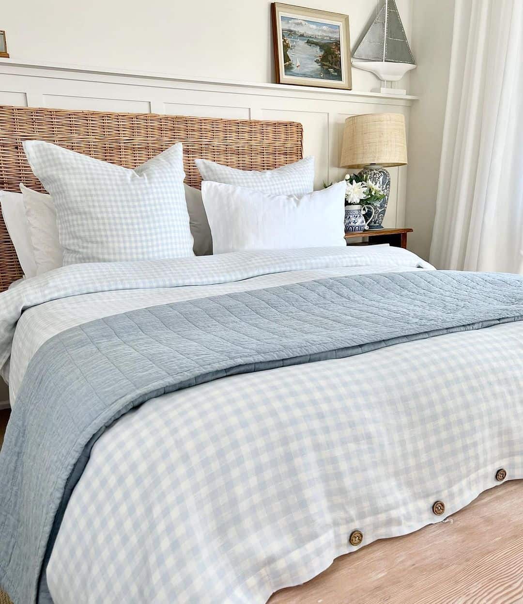 Gingham Duvet Cover With Natural Button Closures