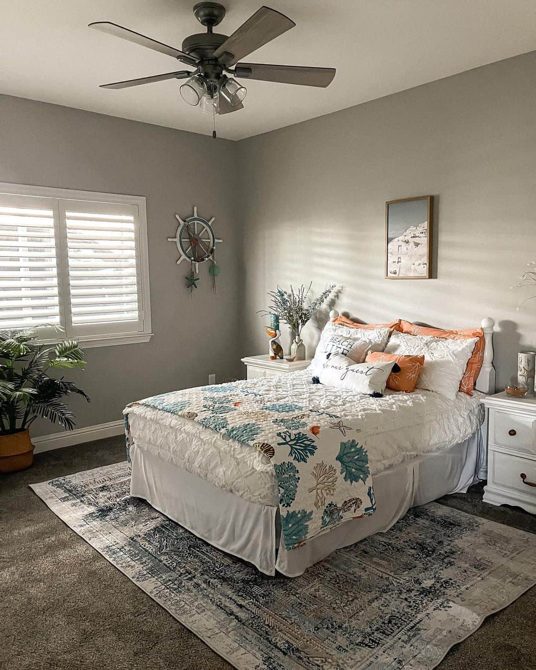 Coral and Sea Life Quilt Adds Coastal Texture to White Bedding
