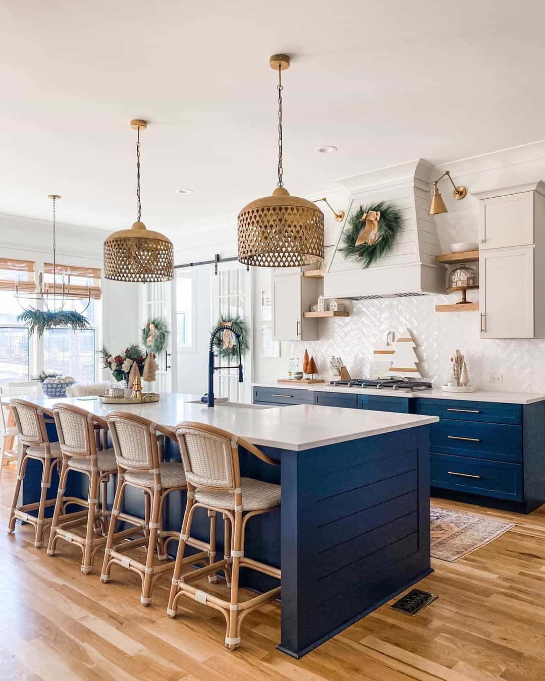 Rattan Stools Contrast with Navy Island