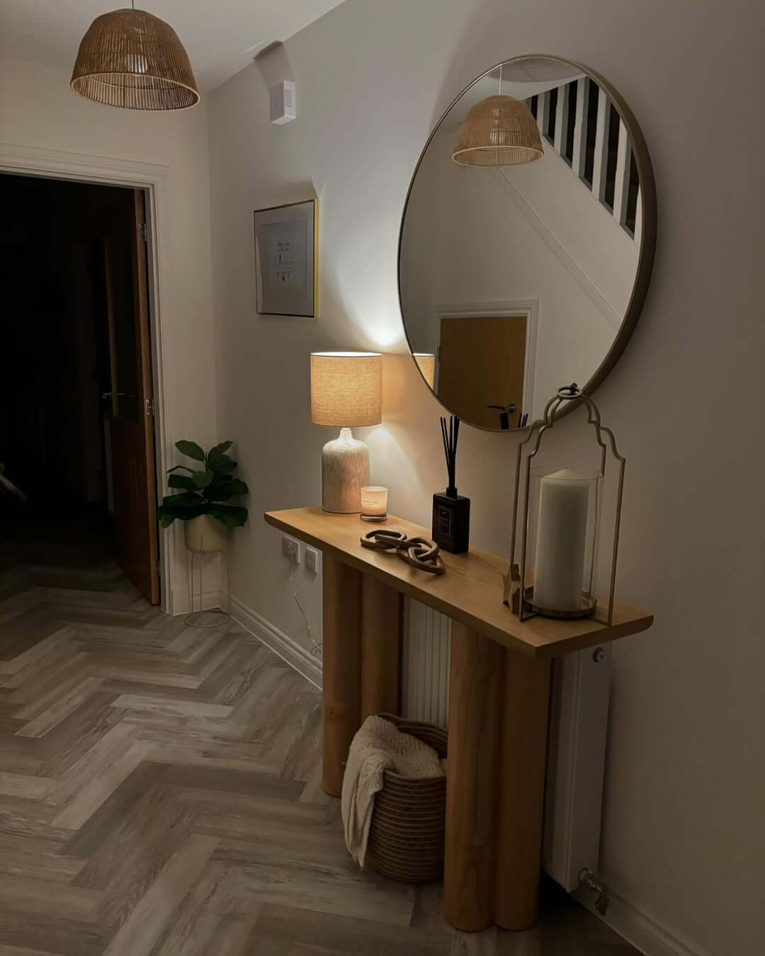 Tall Lantern with Candle Adds Warmth to Entryway