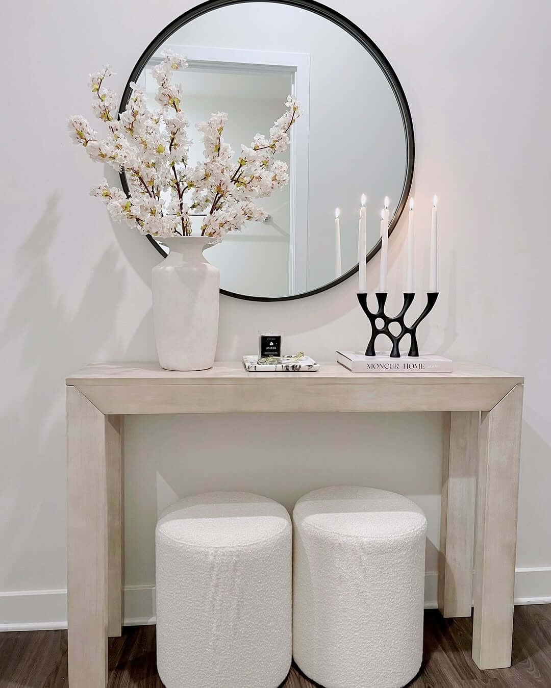 Anchor Your Console Table with an Oversized White Vase and Branches