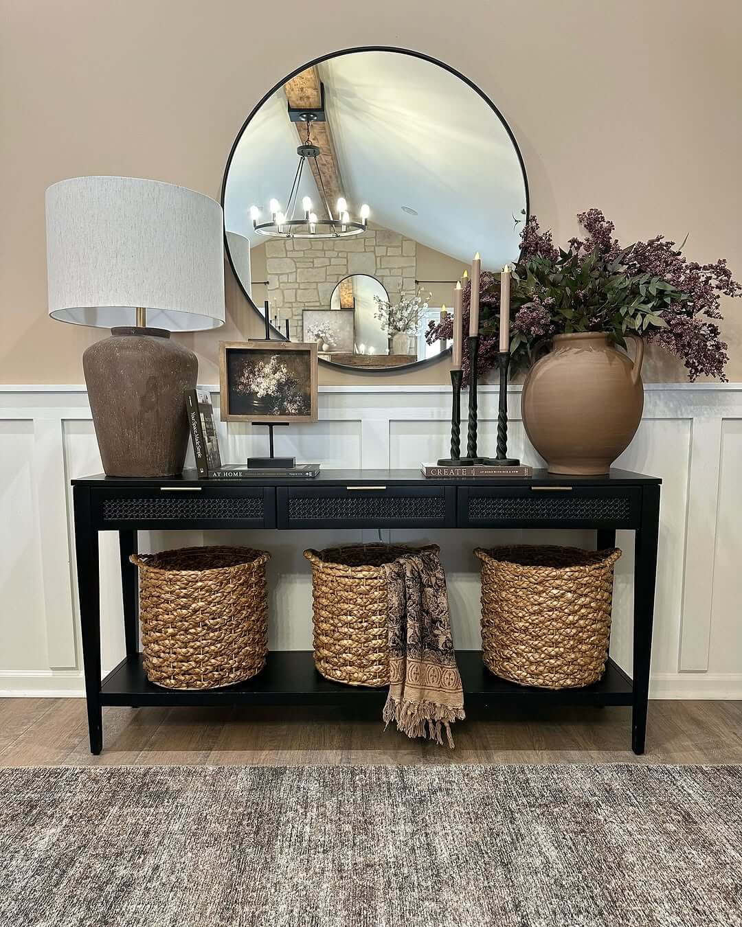 Ground Your Console with a Large Terra Cotta Vase and Dried Florals