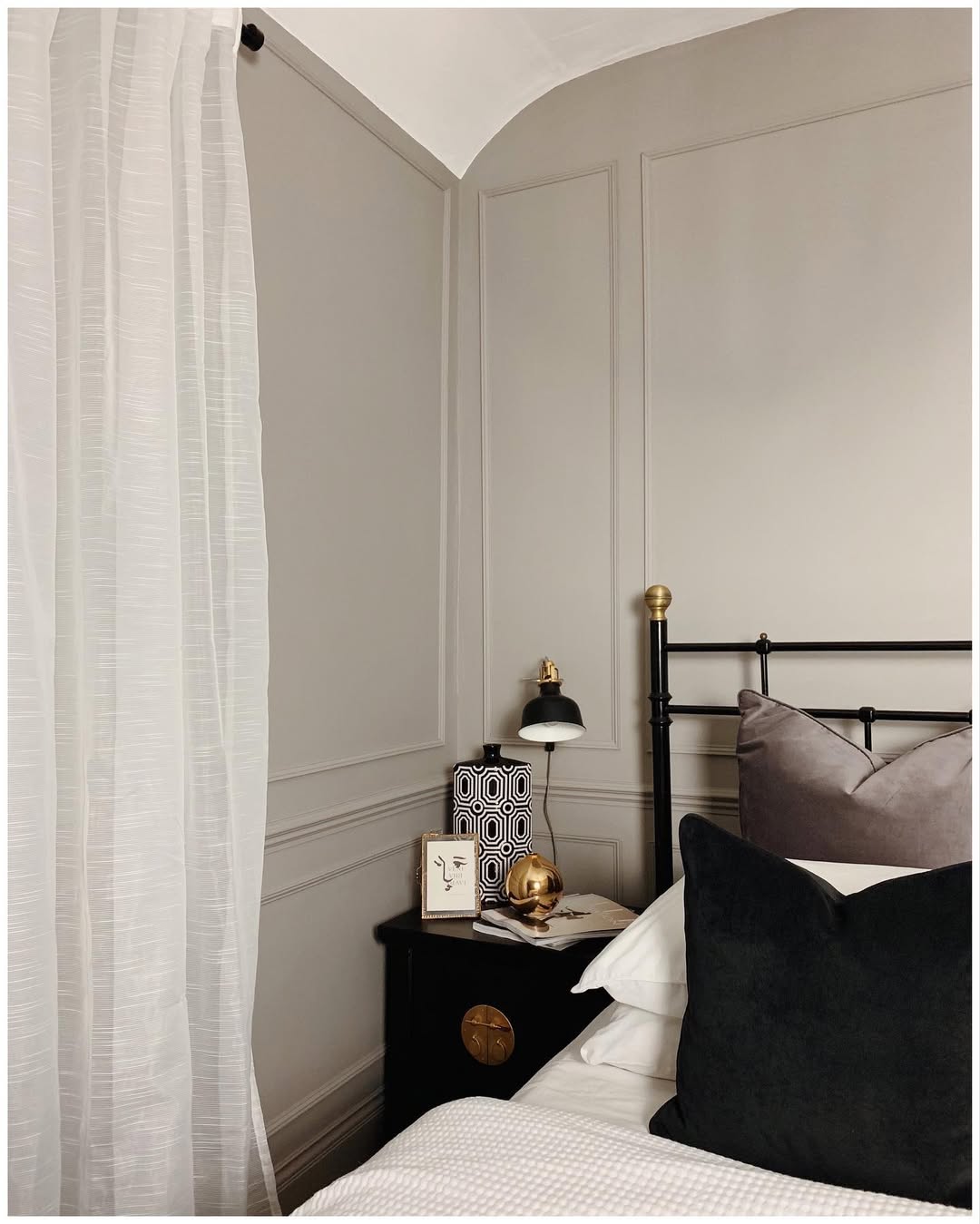 Framed Art and Geometric Vase Add Pattern to Nightstand