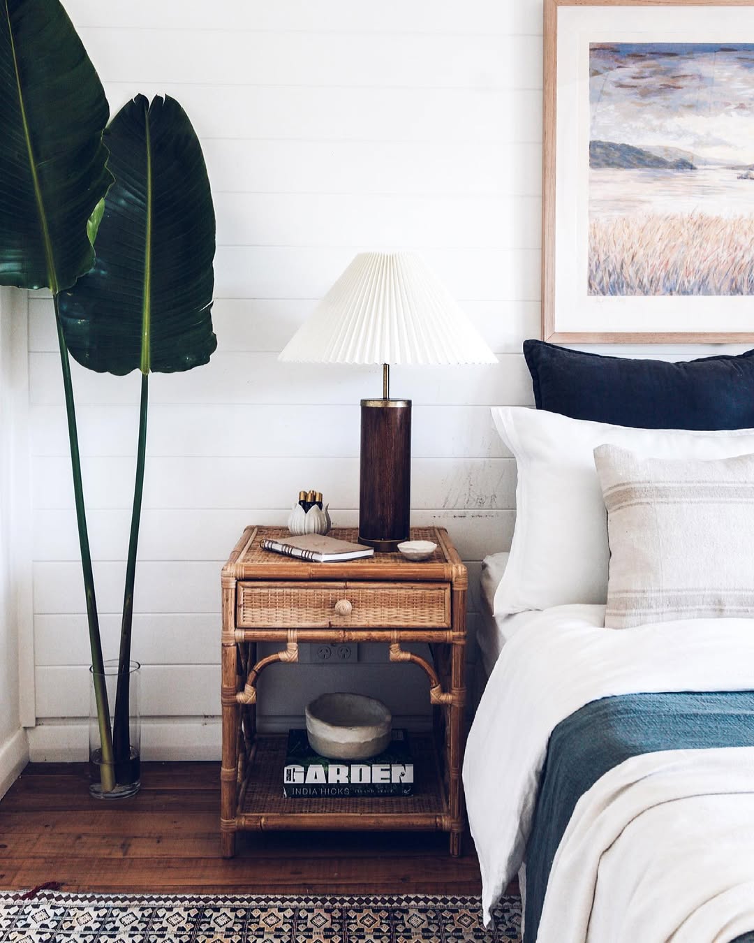 Woven Rattan Nightstand for Natural Bedroom Texture