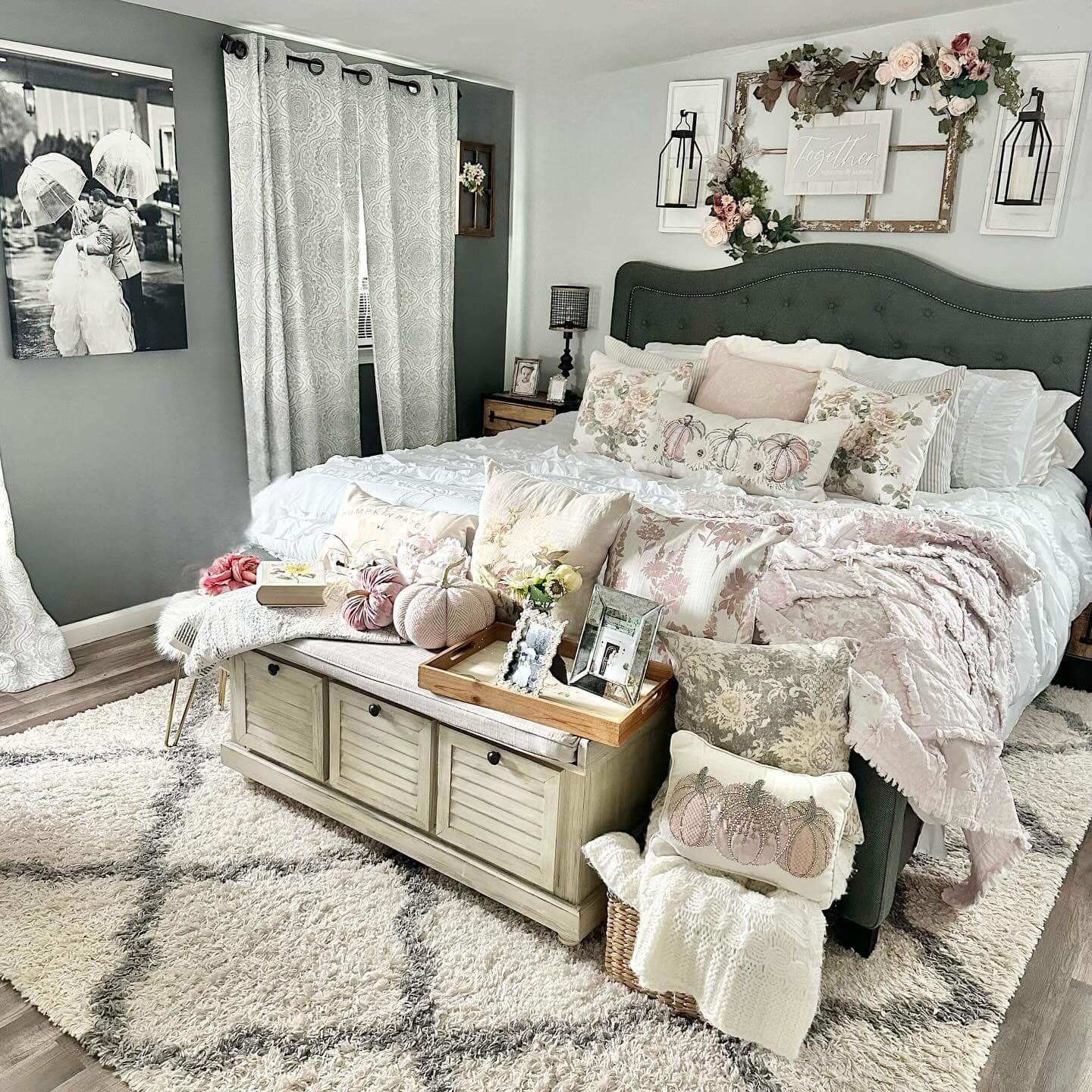 Tiered Pillows Create a Cozy Fall Bedside Vignette
